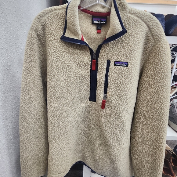 Patagonia Retro Deep Pile Pullover Jacket Fleece 1/4 Zip Sweater Beige Large - Picture 1 of 5